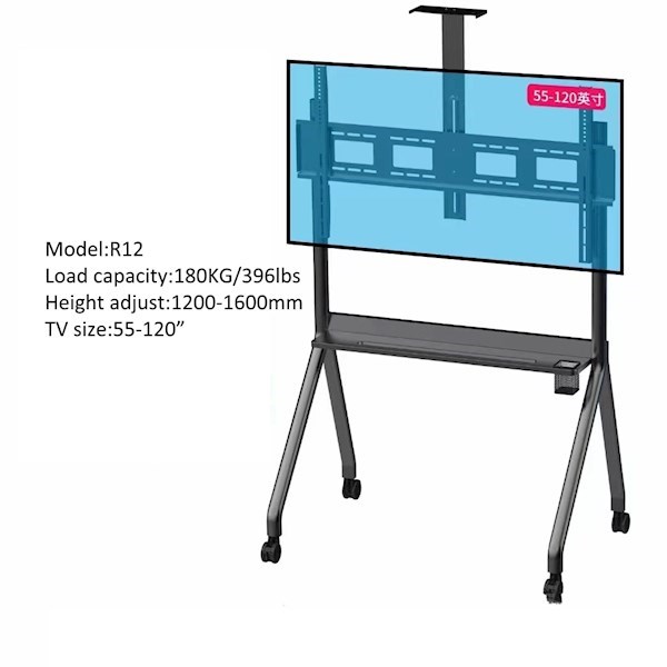 Allscreen Universal LCD LED TV Bracket R12, With Roller, Size 55”-120”, Black